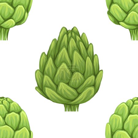 Illustration for Vector seamless pattern with hand drawn artichokes on white background. Texture with cartoon head of cabbage healthy vegetables. Natural healthy food background for wallpaper and fabric. - Royalty Free Image
