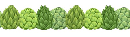 Illustration for Vector seamless border of hand drawn artichokes isolated from background. Horizontal frame with cartoon head of cabbage healthy vegetables. Natural healthy food background for divider and brush - Royalty Free Image