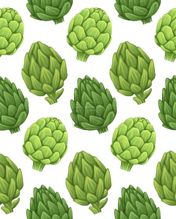 Illustration for Vector seamless pattern with hand drawn artichokes on white background. Backdrop with cabbage. Texture with cartoon healthy vegetables. Natural food background for wallpaper and fabric. - Royalty Free Image