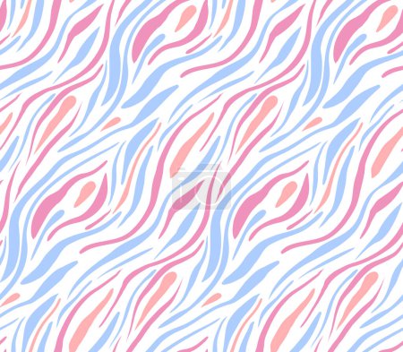Illustration for Abstract gentle zebra skin texture. Vector seamless pattern with hand drawn pink and blue stripes on white background. Trendy background for fabrics and wrapping paper - Royalty Free Image