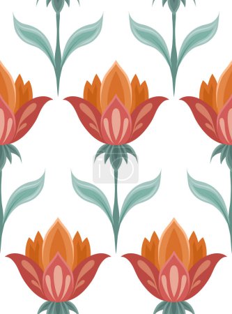 Téléchargez les illustrations : Modèle vectoriel simple avec des fleurs géométriques décoratives. Texture d'art populaire floral. Arrière-plan pour rideaux, nappes et vêtements - en licence libre de droit