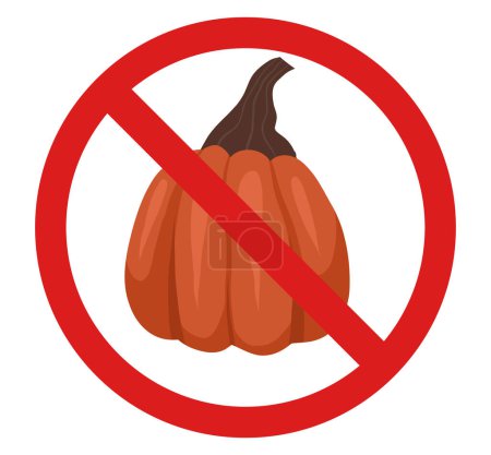 Illustration for Vector prohibition sign with pumpkin isolated from background. Don t pick vegetables. Allergy danger. Thanksgiving in ban. - Royalty Free Image