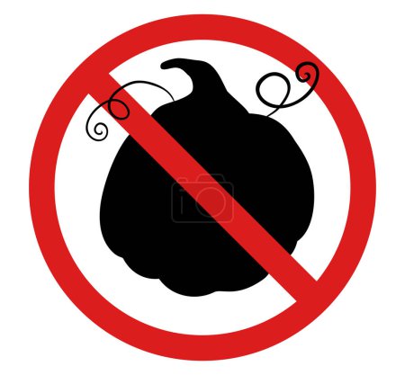 Ilustración de La silueta negra de la calabaza en el signo rojo de la prohibición. Icono de prohibición vectorial. Prohibición de cosecha. No celebren Acción de Gracias - Imagen libre de derechos