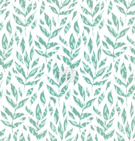 Illustration for Seamless vector pattern with turquoise foliage on a white background. Decorative texture with decorated leaves. Natural background for fabrics and draperies. - Royalty Free Image