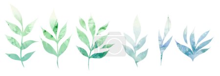 Ilustración de Conjunto vectorial de siluetas de acuarela verde de ramas con follaje aislado del fondo. Colorida colección de hierbas para logotipos, iconos y su diseño - Imagen libre de derechos