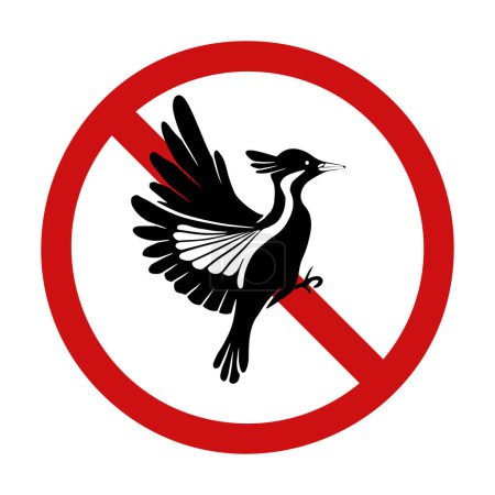 Illustration for Forbidding vector sign with a flying bird. Hunting is prohibited. Do not catch or feed wild birds. Hunting in ban. Prohibition sign for stickers, badges m your design - Royalty Free Image