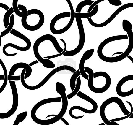 Téléchargez les illustrations : Motif vectoriel sans couture avec des silhouettes de serpent noir sur fond blanc. Texture sorcellerie avec serpents. Tissus de mode avec anacondas enchevêtrés. Papier d'emballage Zoo - en licence libre de droit