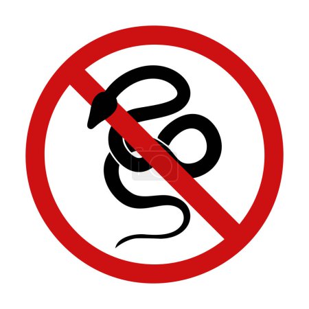 Téléchargez les illustrations : Panneau d'interdiction vectorielle avec silhouette de serpent. Danger d'une morsure venimeuse. Ne touchez pas aux animaux sauvages. Boa constrictor dans un signe interdit isolé de l'arrière-plan - en licence libre de droit