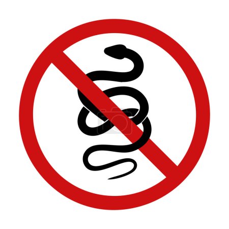 Ilustración de Signo de prohibición vectorial con silueta de serpiente. No toques animales salvajes. Peligro de una picadura venenosa. Silueta negra de serpiente en señal prohibida aislada del fondo - Imagen libre de derechos