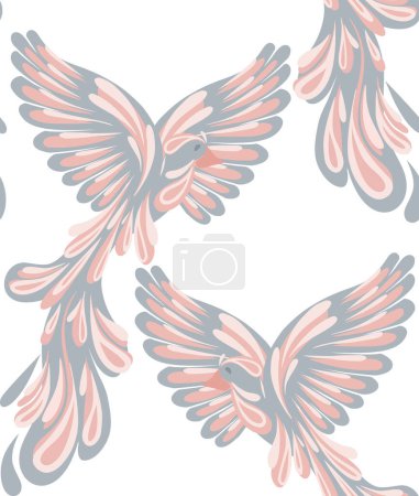 Illustration for Seamless vector pattern with delicate fantasy birds. Ornithological texture in pastel colors on a white background. Tender background for fabrics, wrapping paper and your creativity - Royalty Free Image