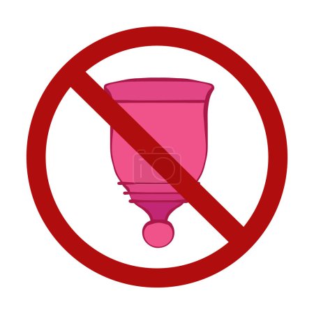 Ilustración de La copa menstrual está prohibida. Peligro de usar productos de higiene íntima de silicona. Peligro de alergia. Señal vectorial prohibida - Imagen libre de derechos