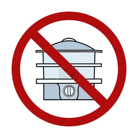 Illustration for Vector prohibition sign with steamer. Cooking in ban. Forbidden sign for stickers, icons and your design - Royalty Free Image