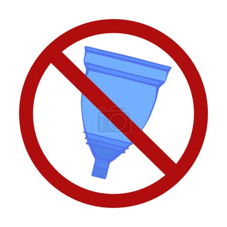 Illustration for The menstrual cup is prohibited. Danger of using silicone intimate hygiene products. Allergy and infections danger. Vector forbidden sign isolated from background - Royalty Free Image