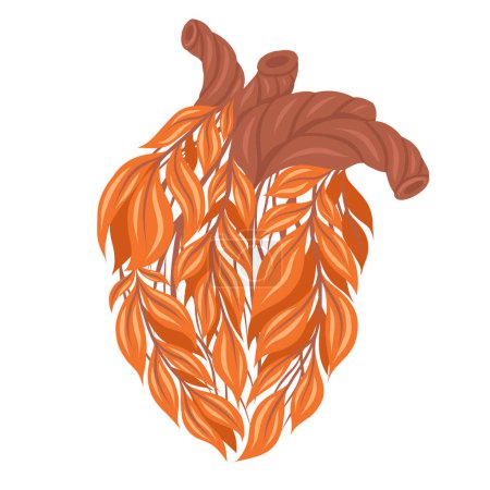 Ilustración de Clipart vectorial de un corazón humano de otoño de illnes hecho de hojas aisladas del fondo. Un estilo de vida poco saludable. Trasplante de órganos enfermo - Imagen libre de derechos