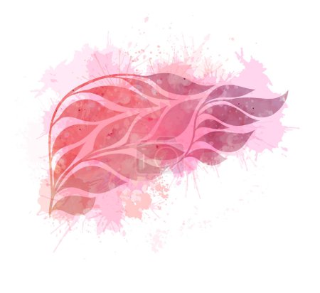 Illustration for Vector watercolor human healthy liver from leaves isolated from background. The pink internal organ with splashes. Taking care of your body. Transplantation of healthy organs. - Royalty Free Image