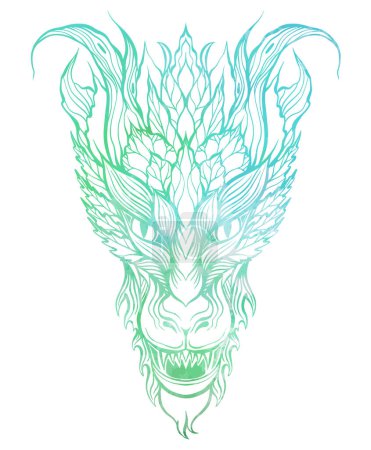 Illustration for Vector watercolor outline illustration of a roaring dragon isolated from background. Fantasy blue clipart with tracery wyvern for sublimation, stickers and icons. - Royalty Free Image