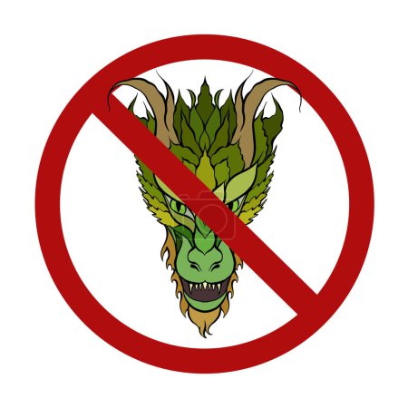 Illustration for Vector prohibition sign with dragon isolated from background. Ban on celebrations. Don t touch the dragon. - Royalty Free Image