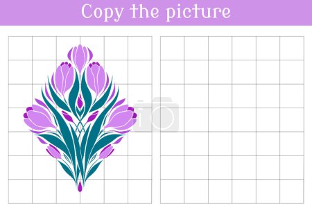 Illustration for Copy the flower picture. Educational game for children. Drawing practice. Spring game for elementary school. - Royalty Free Image