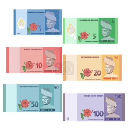 Collection of currency Malaysia banknotes paper money cash, Malaysia Ringgit MYR, RM1, RM5, RM10, RM20, RM50, RM100