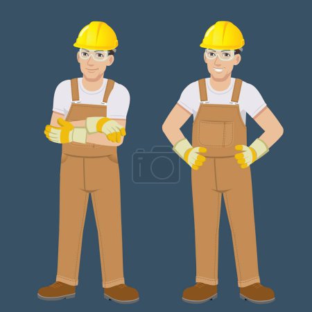workman wearing jumpsuit and safety gear happy standing confidence with smiling face