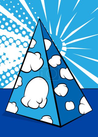 Illustration for Comic Book Blue Pyarmid pop art Background. Vector wallpaper illustration. Vintage banner. - Royalty Free Image