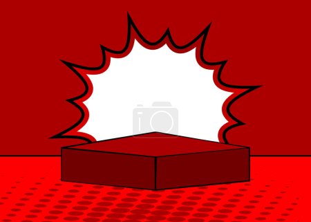Téléchargez les illustrations : Red Comic Book Product podium. Vintage pop art stage for mockup presentation. Empty Pedestal background. - en licence libre de droit