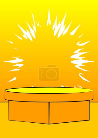 Téléchargez les illustrations : Vintage pop art empty yellow stage for mockup presentation. Comic Book Product podium. Pedestal background. - en licence libre de droit