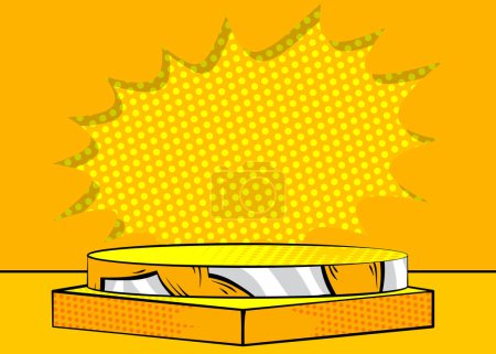 Illustration for Vintage pop art empty yellow stage for mockup presentation. Comic Book Product podium. Pedestal background. - Royalty Free Image