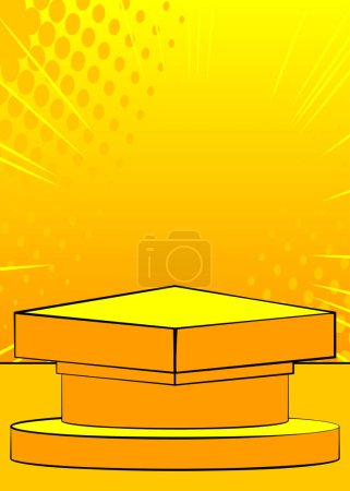 Illustration for Vintage pop art empty yellow stage for mockup presentation. Comic Book Product podium. Pedestal background. - Royalty Free Image
