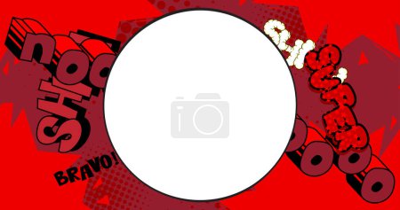 Ilustración de Dibujos animados vector pop arte cómics fondo. Forma de círculo en blanco en el fondo del cómic. Ilustración roja. - Imagen libre de derechos