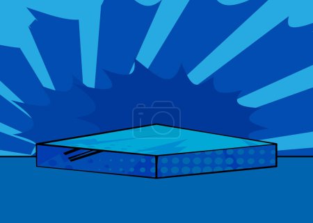 Illustration for Comic Book empty blue cylinder stage. Cartoon product podium. Vintage pop art pedestal for mockup presentation. - Royalty Free Image