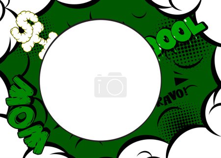 Illustration for Blank Circle shape on Green pop art comics Background Illustration. Cartoon vector Comic Book background. - Royalty Free Image