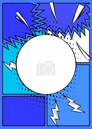Illustration for Blank Circle shape on Blue Cartoon vector Comic Book background. Pop art comics Illustration. - Royalty Free Image