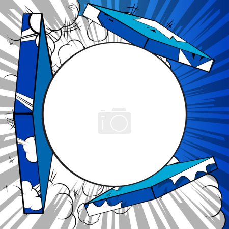 Illustration for Blank Circle shape on Blue Cartoon vector Comic Book background. Pop art comics Illustration. - Royalty Free Image