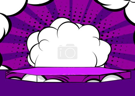 Téléchargez les illustrations : Comic Book Hexagonal Purple Product podium for mockup presentation. Cartoon Graphic Stage Presentation. Vector Showcase Illustration. - en licence libre de droit