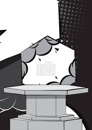 Téléchargez les illustrations : Cartoon Hexagonal gray Stage for mockup presentation. Comic Book Product podium Graphic Presentation. Vector Showcase Illustration. - en licence libre de droit