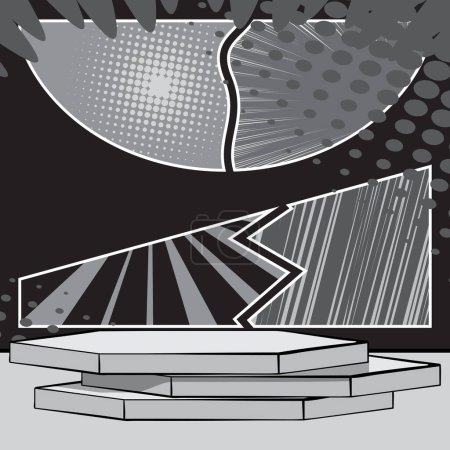 Ilustración de Cartoon Hexagonal gray Stage for mockup presentation. Comic Book Product podium Graphic Presentation. Vector Showcase Illustration. - Imagen libre de derechos