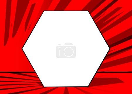 Illustration for Red Pop Art Background with blank Hexagonal shape. Abstract Comic Book Vector Illustration. - Royalty Free Image