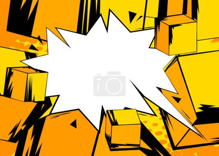 Téléchargez les illustrations : Bande dessinée vierge parole bulle fond avec des formes de cube. Modèle de bande dessinée jaune. - en licence libre de droit