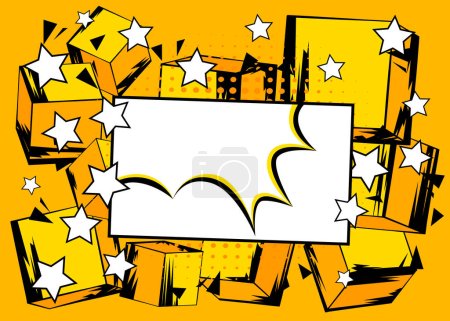 Illustration for Blank comic book speech bubble background with cube shapes. Yellow comics cartoon template. - Royalty Free Image