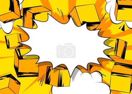Illustration for Blank comic book speech bubble background with cube shapes. Yellow comics cartoon template. - Royalty Free Image