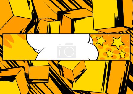 Téléchargez les illustrations : Blank comic book speech bubble background with cube shapes. Yellow comics cartoon template. - en licence libre de droit