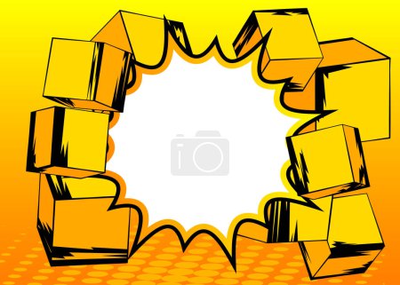 Téléchargez les illustrations : Bande dessinée vierge parole bulle fond avec des formes de cube. Modèle de bande dessinée jaune. - en licence libre de droit