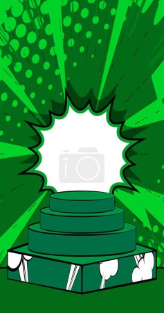 Illustration for Green Comic Book Product podium. Cartoon stage. Pop Art mockup presentation. Abstract Manga Style background. - Royalty Free Image