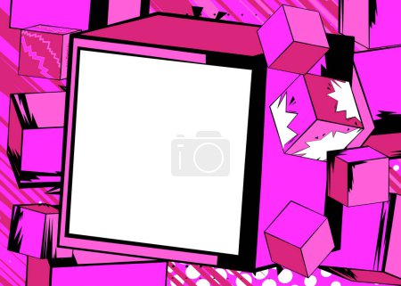 Illustration for Blank comic book copy space on a pink cube shape. Comics cartoon background template. - Royalty Free Image
