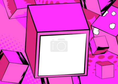 Téléchargez les illustrations : Blank comic book copy space on a pink cube shape. Comics cartoon background template. - en licence libre de droit
