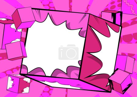 Téléchargez les illustrations : Espace de copie de bande dessinée vierge sur une forme de cube rose. Modèle de fond de bande dessinée. - en licence libre de droit