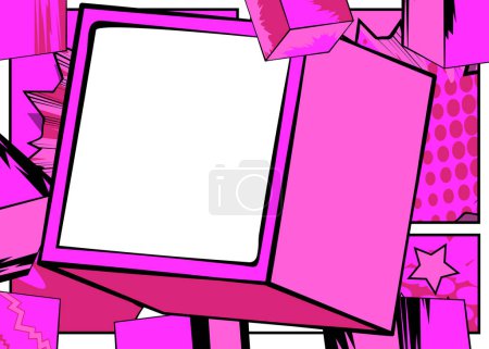 Ilustración de Blank comic book copy space on a pink cube shape. Comics cartoon background template. - Imagen libre de derechos