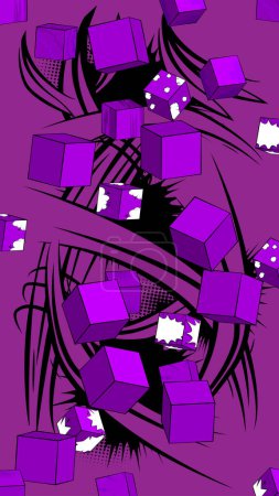 Illustration for Dark Purple comic book wallpaper with cube shapes. Comics cartoon background poster, banner template. - Royalty Free Image