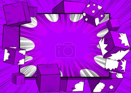 Téléchargez les illustrations : Dark Purple comic book wallpaper with cube shapes. Comics cartoon background poster, banner template. - en licence libre de droit